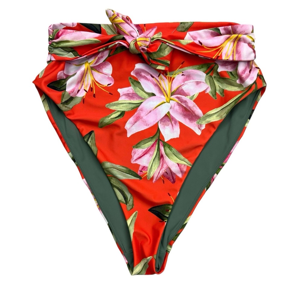 Mara Hoffman High Waist‎ Bikini Bottom Womens Size Medium Floral Red Swimwear